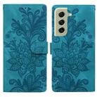 For Samsung Galaxy S21+ 5G Lace Floral Embossed Magnetic Buckle PU Phone Case With Wrist Strap(Green) - 1