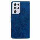 For Samsung Galaxy S21 Ultra 5G Lace Floral Embossed Magnetic Buckle PU Phone Case With Wrist Strap(Blue) - 3