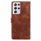 For Samsung Galaxy S21 Ultra 5G Lace Floral Embossed Magnetic Buckle PU Phone Case With Wrist Strap(Brown) - 3