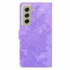 For Samsung Galaxy S21 5G Lace Floral Embossed Magnetic Buckle PU Phone Case With Wrist Strap(Purple) - 3