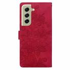 For Samsung Galaxy S21 5G Lace Floral Embossed Magnetic Buckle PU Phone Case With Wrist Strap(Red) - 3