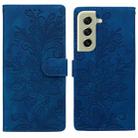 For Samsung Galaxy S21 5G Lace Floral Embossed Magnetic Buckle PU Phone Case With Wrist Strap(Blue) - 1