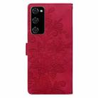 For Samsung Galaxy S20 FE Lace Floral Embossed Magnetic Buckle PU Phone Case With Wrist Strap(Red) - 3