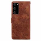 For Samsung Galaxy S20 FE Lace Floral Embossed Magnetic Buckle PU Phone Case With Wrist Strap(Brown) - 3