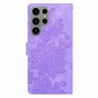 For Samsung Galaxy S23 Ultra 5G Lace Floral Embossed Magnetic Buckle PU Phone Case With Wrist Strap(Purple) - 3