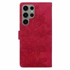 For Samsung Galaxy S23 Ultra 5G Lace Floral Embossed Magnetic Buckle PU Phone Case With Wrist Strap(Red) - 3