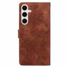 For Samsung Galaxy S25 5G Lace Floral Embossed Magnetic Buckle PU Phone Case With Wrist Strap(Brown) - 3