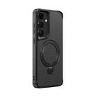 For Samsung Galaxy S25 / S24 5G Carbon Fiber Texture 360 MagSafe Holder Phone Case(Black) - 1