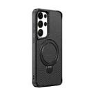 For Samsung Galaxy S25 Ultra 5G Carbon Fiber Texture 360 MagSafe Holder Phone Case(Black) - 1