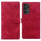 For Samsung Galaxy A13 4G / 5G / A04S Lace Floral Embossed Magnetic Buckle PU Phone Case With Wrist Strap(Red) - 1