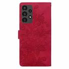 For Samsung Galaxy A13 4G / 5G / A04S Lace Floral Embossed Magnetic Buckle PU Phone Case With Wrist Strap(Red) - 3