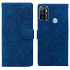 For Samsung Galaxy A33 5G Lace Floral Embossed Magnetic Buckle PU Phone Case With Wrist Strap(Blue) - 1