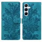 For Samsung Galaxy A34 5G Lace Floral Embossed Magnetic Buckle PU Phone Case With Wrist Strap(Green) - 1