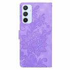 For Samsung Galaxy A54 5G Lace Floral Embossed Magnetic Buckle PU Phone Case With Wrist Strap(Purple) - 3