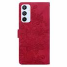 For Samsung Galaxy A54 5G Lace Floral Embossed Magnetic Buckle PU Phone Case With Wrist Strap(Red) - 3