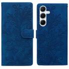 For Samsung Galaxy A55 5G Lace Floral Embossed Magnetic Buckle PU Phone Case With Wrist Strap(Blue) - 1