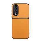 For Honor 90 Pro Litchi Leather Magnetic Full Coverage Shockproof Phone Case(Yellow) - 1