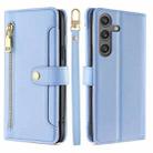 For Samsung Galaxy S25 5G Sheep Texture Cross-body Zipper Wallet Leather Phone Case(Blue) - 1