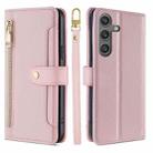 For Samsung Galaxy S25 5G Sheep Texture Cross-body Zipper Wallet Leather Phone Case(Pink) - 1