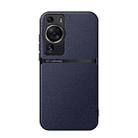 For Huawei P60 Pro Litchi Leather Magnetic Full Coverage Shockproof Phone Case(Navy Blue) - 1