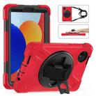 For Xiaomi Redmi Pad SE 8.7 Rotatable Holder Silicone Hybrid PC Tablet Case with Shoulder Strap(Red) - 1