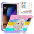 For Xiaomi Pad 7 / 7 Pro Rotatable Holder Silicone Hybrid PC Tablet Case with Shoulder Strap(Colorful Pink) - 1