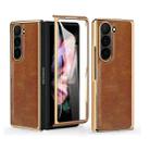 For Samsung Galaxy Z Fold5 VIETAO Crazy Horse Texture PU Phone Case(Brown) - 1