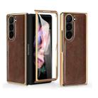 For Samsung Galaxy Z Fold5 VIETAO Crazy Horse Texture PU Phone Case(Coffee) - 1