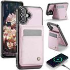 For iPhone 16 Plus JEEHOOD J06 British Style RFID MagSafe Card Bag PU Phone Case(Pink) - 1