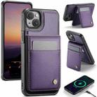 For iPhone 14 Plus JEEHOOD J06 British Style RFID MagSafe Card Bag PU Phone Case(Purple) - 1