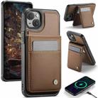 For iPhone 14 Plus JEEHOOD J06 British Style RFID MagSafe Card Bag PU Phone Case(Brown) - 1