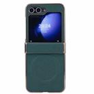 For Samsung Galaxy Z Flip6 Three Parts MagSafe Litchi Texture Fold Phone Case(Green) - 1