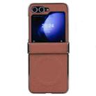 For Samsung Galaxy Z Flip6 Three Parts MagSafe Litchi Texture Fold Phone Case(Brown) - 1