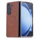 For Samsung Galaxy Z Fold6 Three Parts MagSafe Litchi Texture Fold Phone Case(Brown) - 1