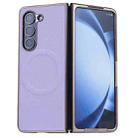 For Samsung Galaxy Z Fold5 Three Parts MagSafe Litchi Texture Fold Phone Case(Purple) - 1