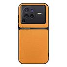 For vivo X80 Pro Litchi Leather Magnetic Full Coverage Shockproof Phone Case(Yellow) - 1