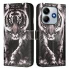 For Redmi Note 14 4G 163.25mm Colored Drawing Pattern Plain Weave Leather Phone Case(Black And White Tiger) - 2