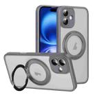 For iPhone 16 Translucent Frosted MagSafe Rotating Holder Phone Case with AI Button(Grey) - 1