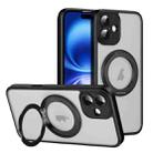 For iPhone 16 Plus Translucent Frosted MagSafe Rotating Holder Phone Case with AI Button(Black) - 1