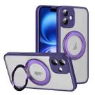 For iPhone 16 Plus Translucent Frosted MagSafe Rotating Holder Phone Case with AI Button(Purple) - 1