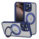 For iPhone 16 Pro Translucent Frosted MagSafe Rotating Holder Phone Case with AI Button(Blue) - 1