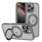 For iPhone 16 Pro Translucent Frosted MagSafe Rotating Holder Phone Case with AI Button(Grey) - 1