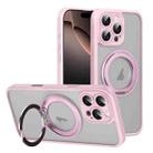 For iPhone 16 Pro Max Translucent Frosted MagSafe Rotating Holder Phone Case with AI Button(Pink) - 1