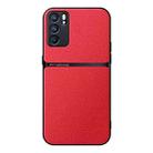 For OPPO Reno6 5G Litchi Leather Magnetic Full Coverage Shockproof Phone Case(Red) - 1