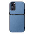 For OPPO Reno6 5G Litchi Leather Magnetic Full Coverage Shockproof Phone Case(Blue) - 1