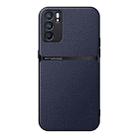 For OPPO Reno6 5G Litchi Leather Magnetic Full Coverage Shockproof Phone Case(Navy Blue) - 1