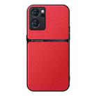 For OPPO Reno7 5G Litchi Leather Magnetic Full Coverage Shockproof Phone Case(Red) - 1