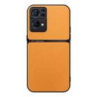 For OPPO Reno7 Pro 5G Litchi Leather Magnetic Full Coverage Shockproof Phone Case(Yellow) - 1