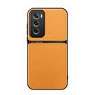 For OPPO Reno12 Global Litchi Leather Magnetic Full Coverage Shockproof Phone Case(Yellow) - 1