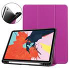 For iPad Air 2022 / 2020 10.9 Custer Texture TPU Horizontal Flip Leather Case with Sleep / Wake-up Function & Three-folding Holder & Pen Slot(Purple) - 1